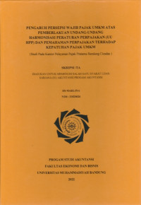 Image of PENGARUH PERSEPSI WAJIB PAJAK UMKM ATAS PEMBERLAKUAN UNDANG-UNDANG HARMONISASI PERPAJAKAN DAN PEMAHAMAN PERPAJAKAN TERHADAP KEPATUHAN PAJAK UMKM (Studi Pada Kpp Pratama Bandung Cicadas)