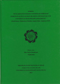 Image of PENGARUH PENYEBARAN INFORMASI TERHADAP EFEKTIVITAS PENYALURAN BEASISWA RUMAH ZAKAT DI UNIVERSITAS MUHAMMADIYAH BANDUNG